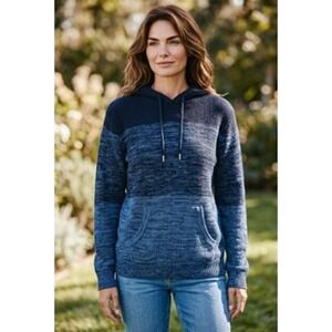 XRAY Jeans Womens Blue Ombre Knit Hoodie Sweater Kangaroo Pocket XL